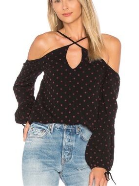 Lovers & Friends Stone Top Black & Merlot XS Cold-Shoulder Polka Dot Top